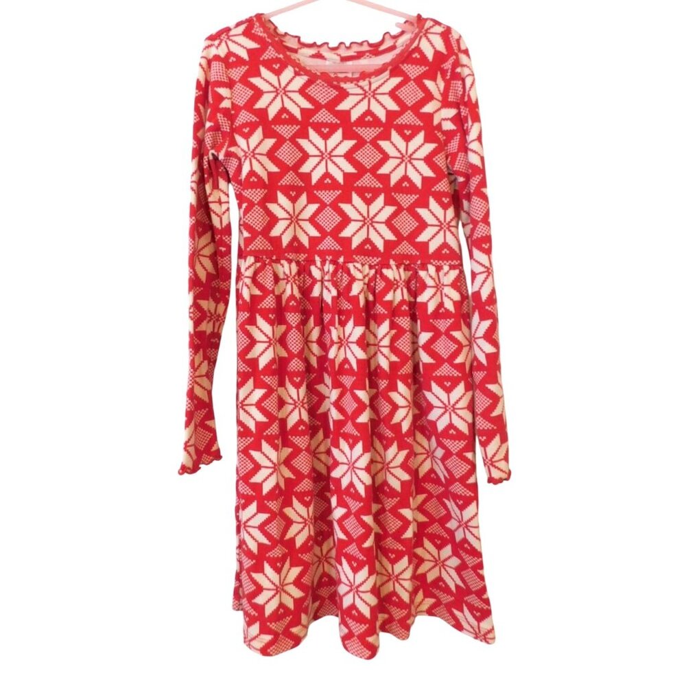 Hanna Andersson Girls Size 8 130 cm Red White Holiday Print Dress 100% Cotton